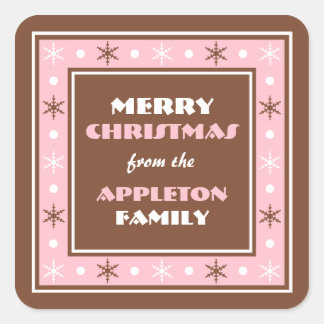 チョコレートブラウン&ピンクホリデー封筒用シール スクエアシール