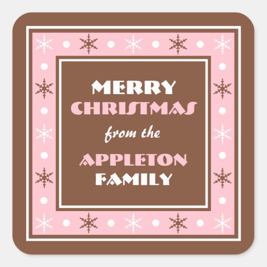 チョコレートブラウン&ピンクホリデー封筒用シール スクエアシール (正面)