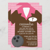 チョコレートブラウン＆ピンク  チームボウリングパーティーに参加しよう 招待状 (正面/裏面)