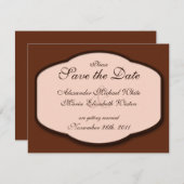 チョコレートブラウン&ベージュの結婚式用Save the Date 招待状 (正面/裏面)