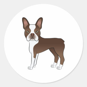 チョコレートブラウン ボストンテリア かわいい カートゥーン 犬 ラウンドシール