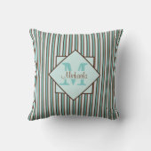 チョコレートブラウン&ミントグリーンストライプチョコレートモノグラム クッション (裏面)