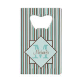 チョコレートブラウン&ミントグリーンストライプチョコレートモノグラム クレジットカード栓抜き (裏面)