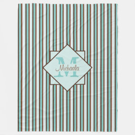 チョコレートブラウン&ミントグリーンストライプチョコレートモノグラム フリースブランケット