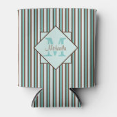 チョコレートブラウン&ミントグリーンストライプチョコレートモノグラム 缶クーラー (正面)