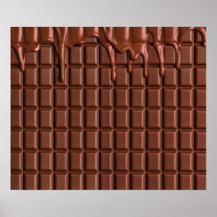 チョコレートブロックの上に滴る溶けたチョコレート ポスター