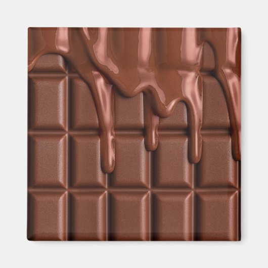 チョコレートブロックの上に滴る溶けたチョコレート マグネット (正面)