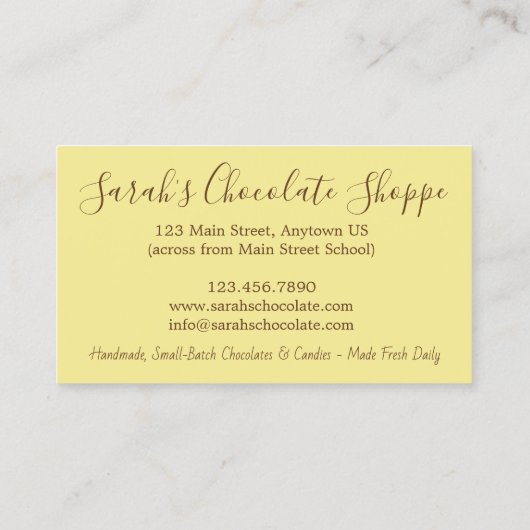 チョコレートボンショコラティアーキャンディショップスウィートフード 名刺 (裏面)