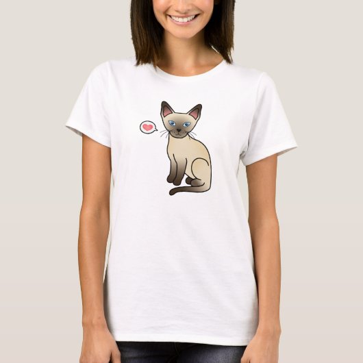 チョコレートポイントシャム猫のイラスト Tシャツ (正面)