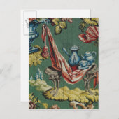 チョコレートポットとティーポットを描いた生地 ポストカード (正面/裏面)