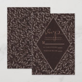 チョコレートマウヴ葉ピンクボタニカル結婚ズ 出欠カード (正面/裏面)