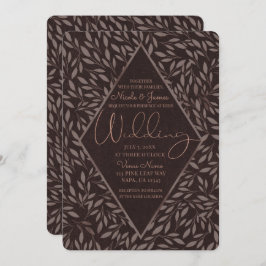 チョコレートマウヴ葉ピンクボタニカル結婚ズ 招待状