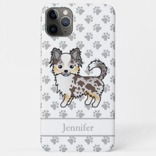 チョコレートマールロングコートチワワ犬+名前 iPhone 11 PRO MAXケース