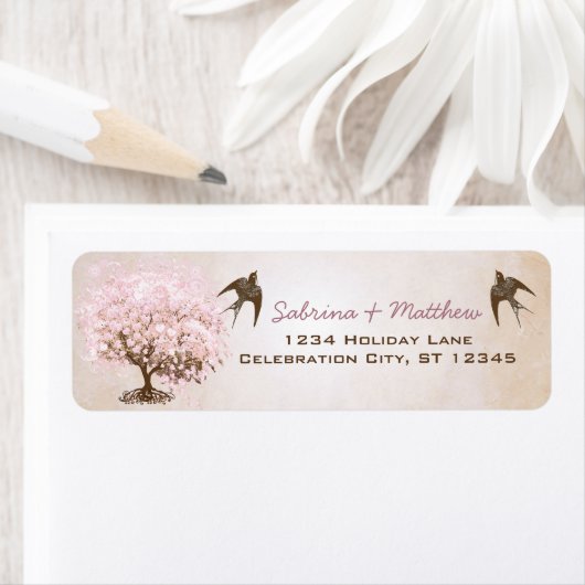 チョコレートミスティピンクハートリーフツリーラブバード ラベル (インサイチュ)
