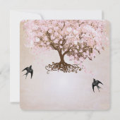 チョコレートミスティピンクハートリーフツリーラブバード 招待状 (裏面)