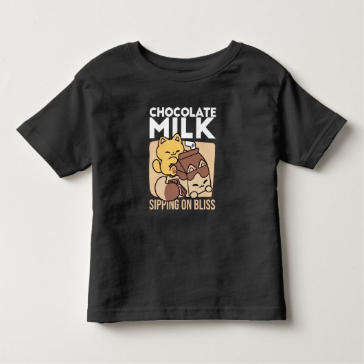 チョコレートミルクで幸せを飲む – かわいい猫の食べ物 トドラーTシャツ (正面)