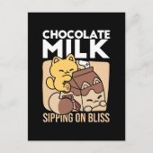 チョコレートミルクで幸せを飲む – かわいい猫の食べ物 ポストカード (正面)