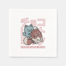 チョコレートミルクのかわいい猫 – 日本のポップアート スタンダードカクテルナプキン