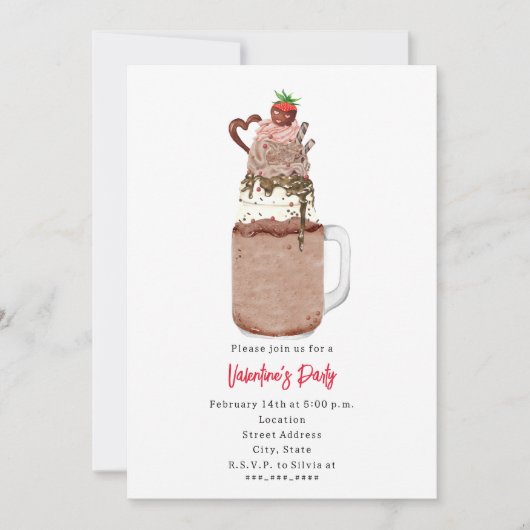 チョコレートミルクシェイクバレンタインパーティ招待 招待状 (正面)