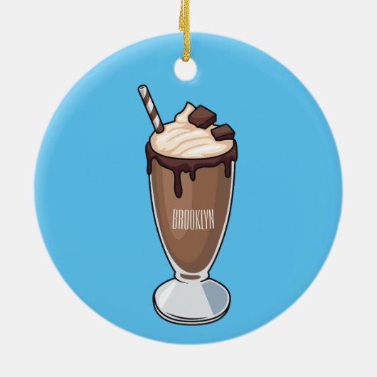 チョコレートミルクシェイク漫画イラストレーション セラミックオーナメント (裏面)