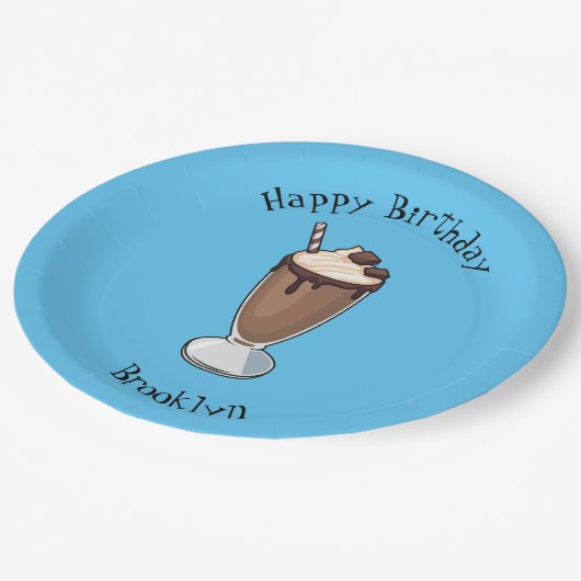 チョコレートミルクシェイク漫画イラストレーション ペーパープレート (アングル)