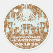 チョコレートミントヴィンテージダマスクシャンデリアステッカー ラウンドシール (正面)