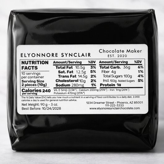 チョコレートメーカー栄養表示パッケージ ラベル