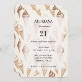 チョコレートモチャバニラアイスクリームコーン誕生日 招待状 (正面/裏面)