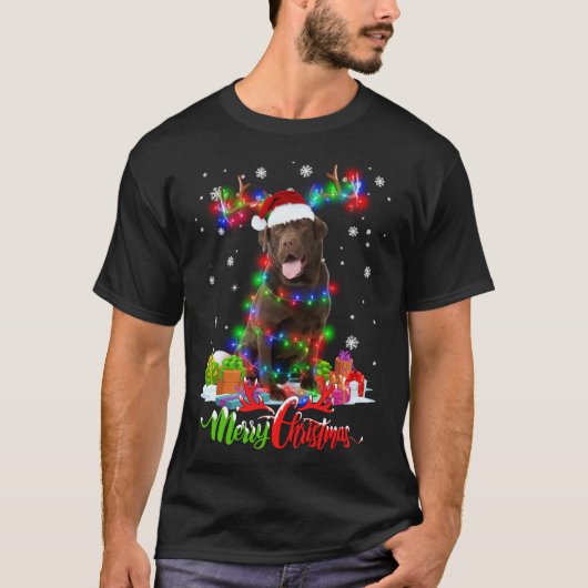 チョコレートラおもしろいボ犬メリークリスマスパーティーファミリー Tシャツ (正面)