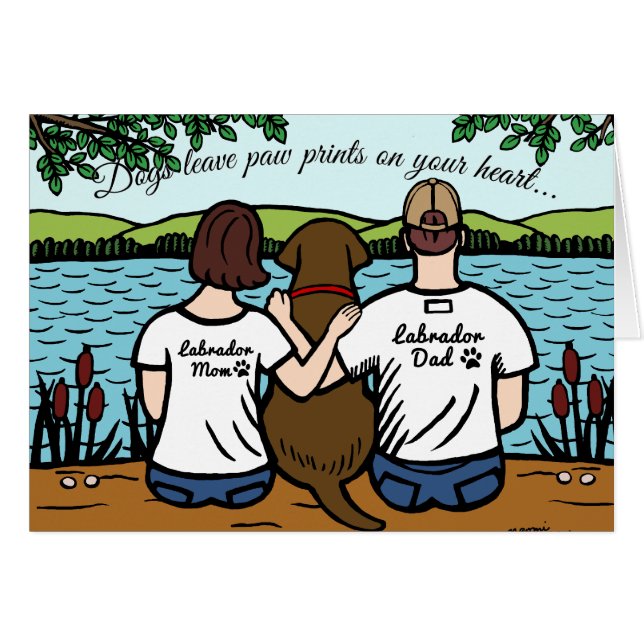 チョコレートラブラドールおよびお母さんおよびパパ (正面横)