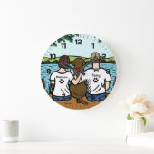 チョコレートラブラドールおよびお母さんおよびパパ ラージ壁時計 (ホーム)