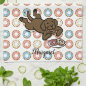 チョコレートラブラドールおよびドーナツ キッチンタオル (折り畳み)