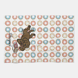 チョコレートラブラドールおよびドーナツ キッチンタオル