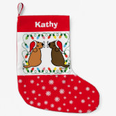チョコレートラブラドールとキツネレッドラブラドールサンタス スモールクリスマスストッキング (正面)