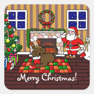 チョコレートラブラドールとサンタクリスマスマンガ スクエアシール