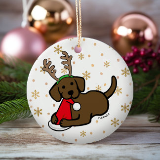 チョコレートラブラドールとサンタクリスマスマンガ セラミックオーナメント