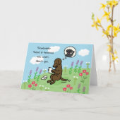 チョコレートラブラドールと手紙気に人 カード (黄色い花)