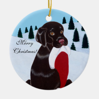 チョコレートラブラドールのクリスマスのサンタの帽子 セラミックオーナメント