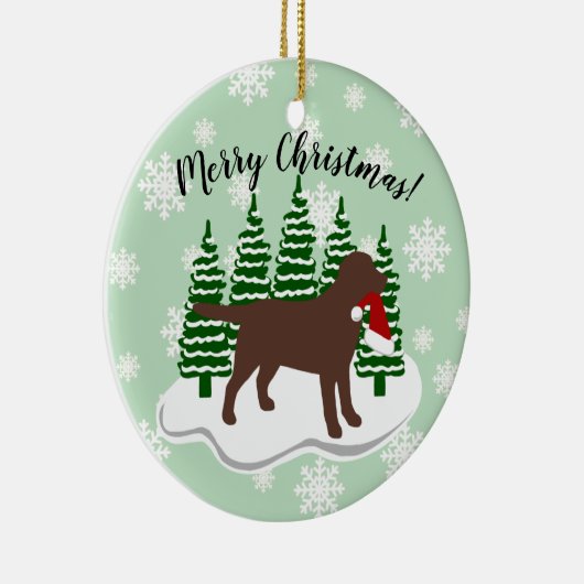 チョコレートラブラドールのクリスマスの常緑樹の雪片 セラミックオーナメント (右)
