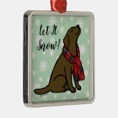 チョコレートラブラドールのタータンチェックのスカーフ メタルオーナメント (右)