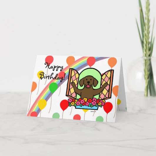 チョコレートラブラドールのバースデー・カード(窓) カード (正面)