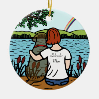 チョコレートラブラドールの天使およびお母さん2 セラミックオーナメント