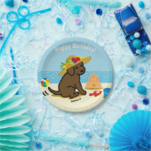 チョコレートラブラドールの子犬の麦わら帽子の誕生日 ペーパープレート (パーティー)