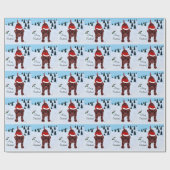 チョコレートラブラドールの子犬及びサンタの帽子のクリスマス ラッピングペーパー (フラット)