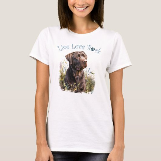チョコレートラブラドールの犬ママの花 Tシャツ (正面)