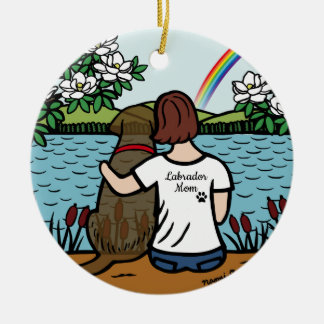 チョコレートラブラドールエンジェルとマムブラウン セラミックオーナメント