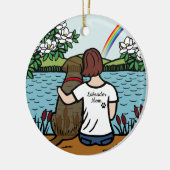 チョコレートラブラドールエンジェルとマムブラウン セラミックオーナメント (左)