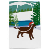 チョコレートラブラドールクリスマスウィンタービュー ミディアムペーパーバッグ (正面)