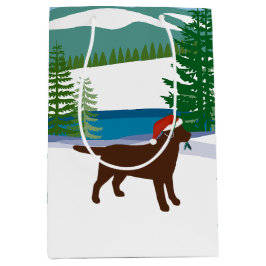 チョコレートラブラドールクリスマスウィンタービュー ミディアムペーパーバッグ