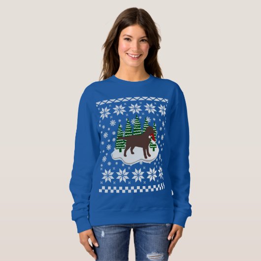 チョコレートラブラドールクリスマスエバーグリーンスノーフレーク スウェットシャツ (正面フル)